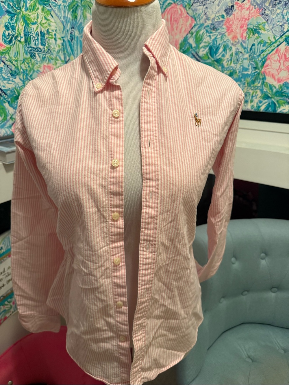 Ralph Lauren Pink and White Button-Down Shirt